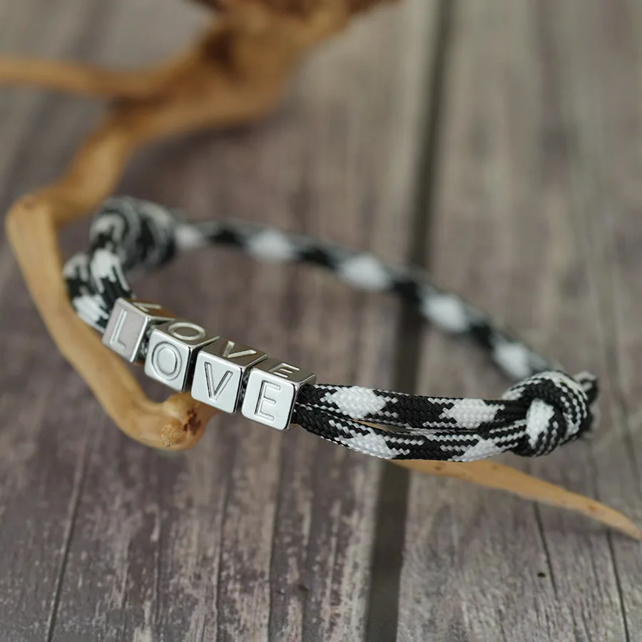 Fashion Adjustable Paracord Letter Bracelet Unisex 4 Styles Handmade Knot Wish Luck Braslet Couple Friends Perfect Gift Jewelry