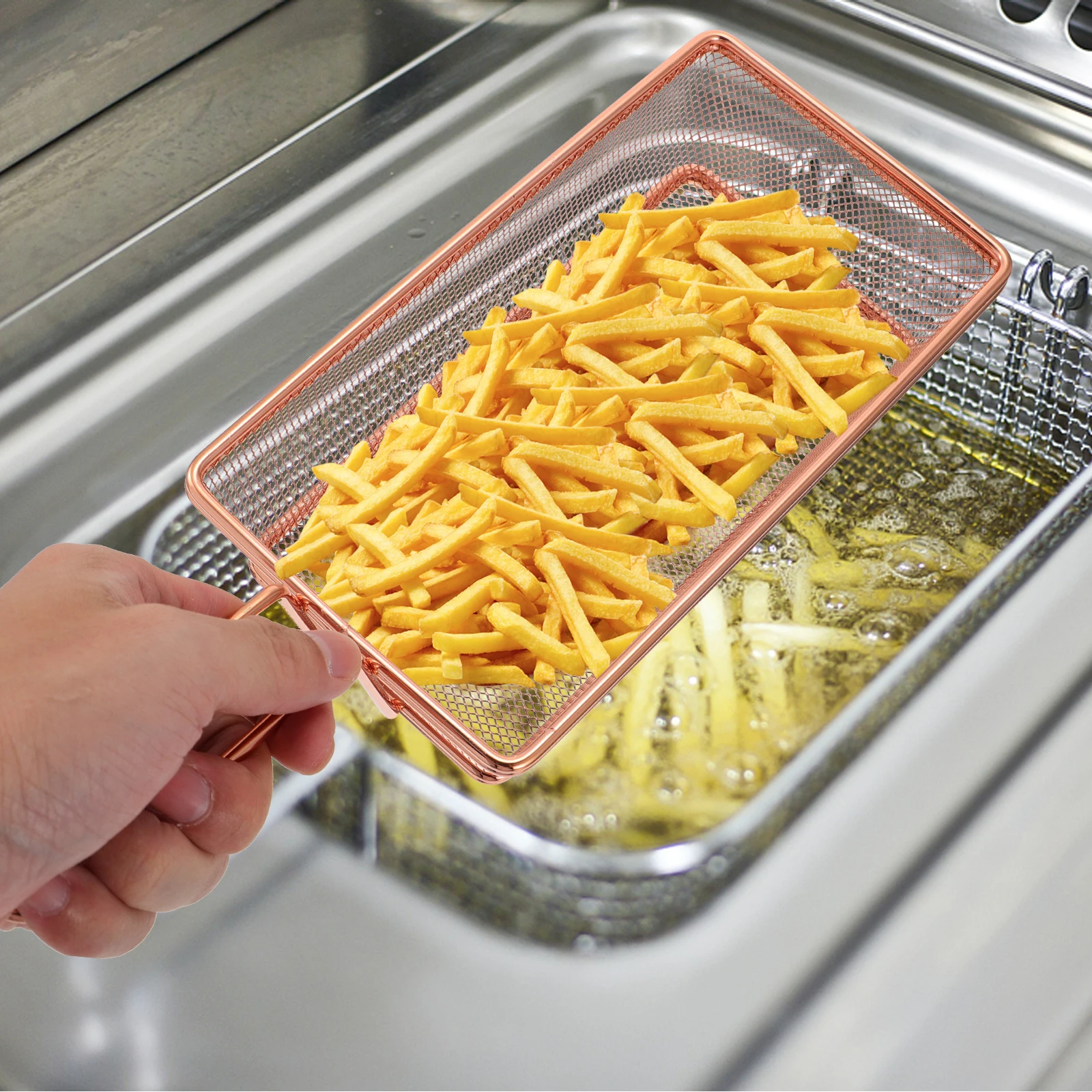 

Deep Fryer Basket Stainless Steel Rust-resistant Mini Bending Strainer Fry Baskets Practical Kitchen Tool Food Grade Safe