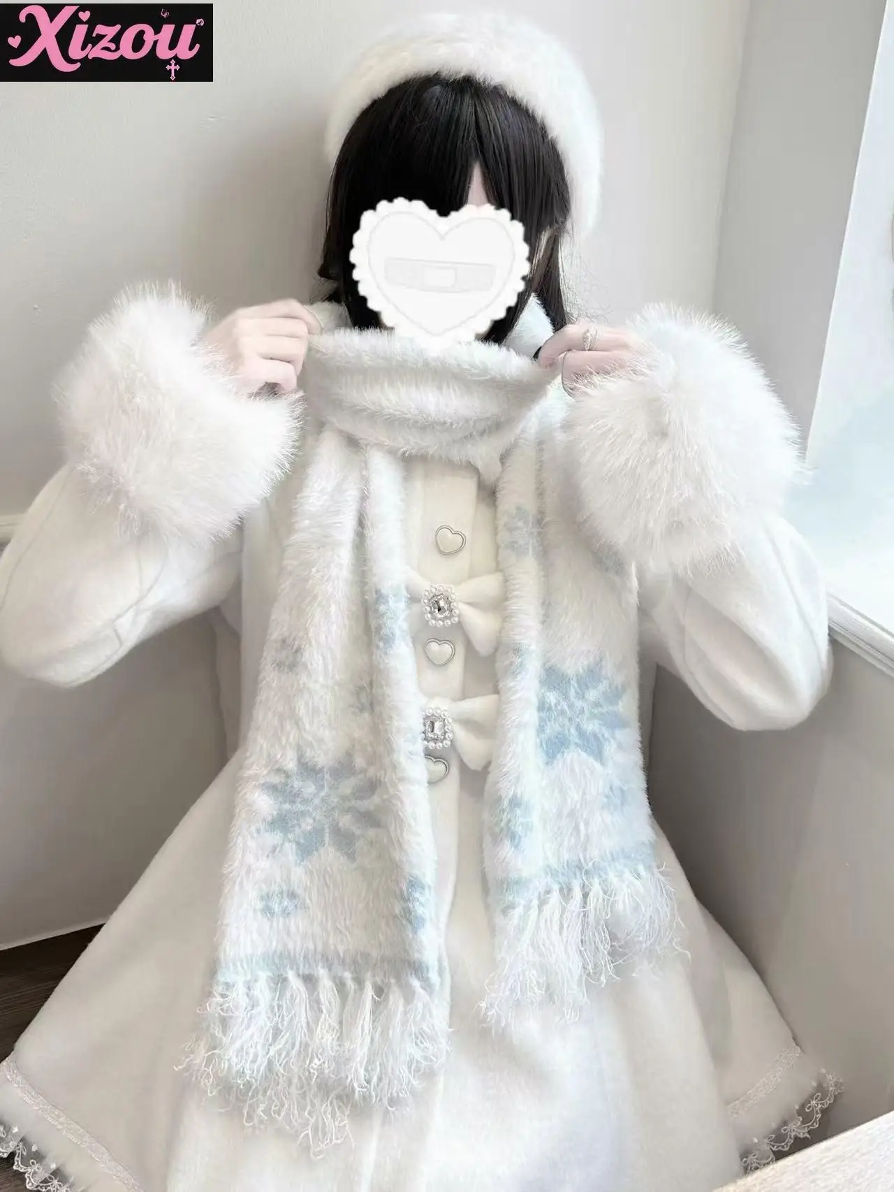 Japanse Zoete Leuke Subcultuur Y2k Sneeuwvlok Sjaal Vrouwelijke Imitatie Nertsen Fluwelen Verdikte Gebreide Lolita Massa geproduceerd Zacht Meisje