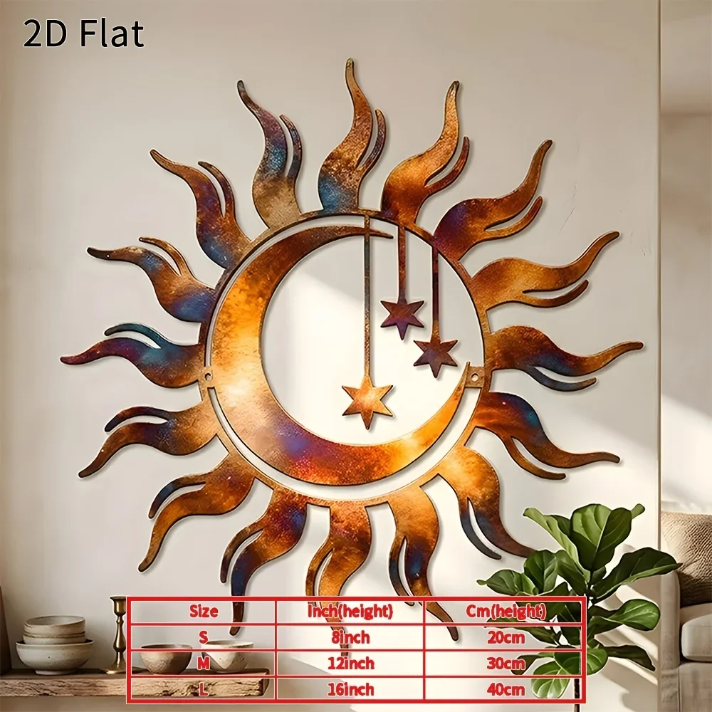 CIFBUY Metal Wall Decor, 2D Flat Cutout Celestial Sun Moon and Stars Silhouette Wall Sign for Living Room