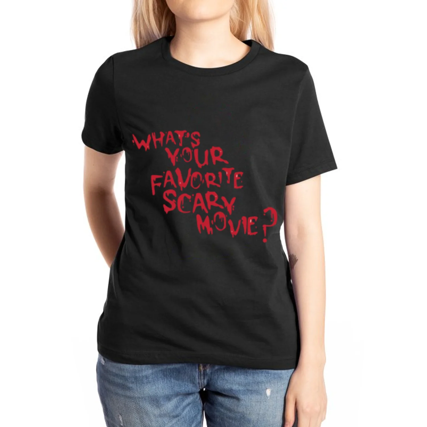 

What's Your Favorite Scary Movie Monogram Print Women's Cotton T-Shirt Casual Simple Short Sleeve Unisex Top 2024 New