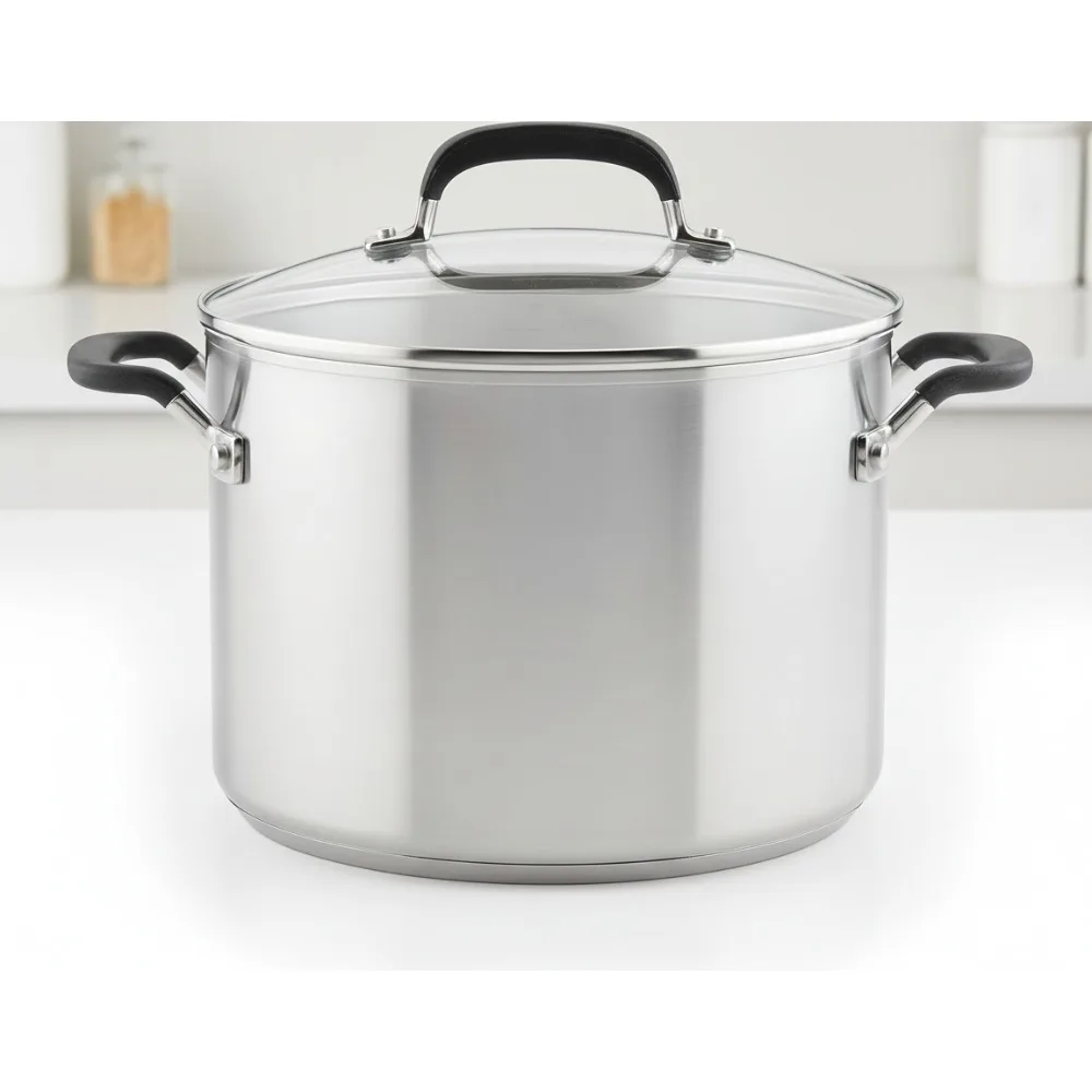 

8 Quart Stainless Steel Stockpot with Measuring Marks & Lid - Even Heating, Induction Compatible Cookware for Home Chefs
