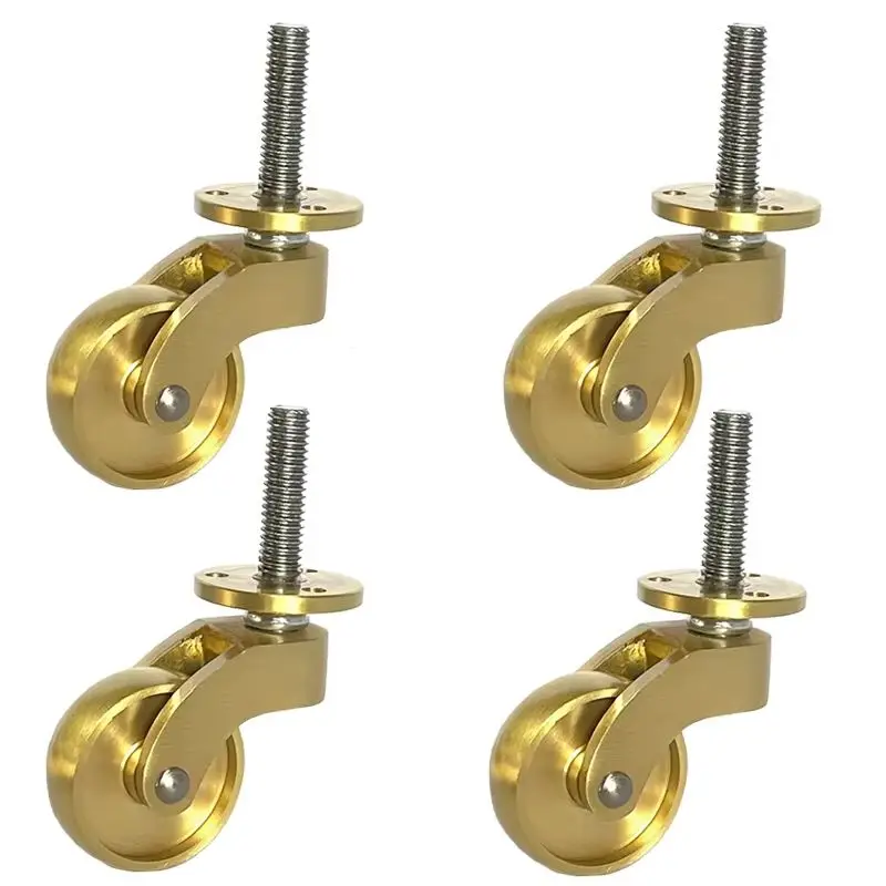 New 4PCS Solid Brass Casters Wheels Tea Table Chair Sofa Couch Bar Universal Furniture Rollers 360° Swivel Furniture Castors