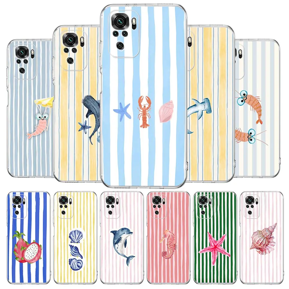 Phone Case For Xiaomi Redmi Note 15 14 13 12 Pro Plus 5G 10 11 4G 14C 13C 12C 10C Cover Colorful Marine Organism Striped Base
