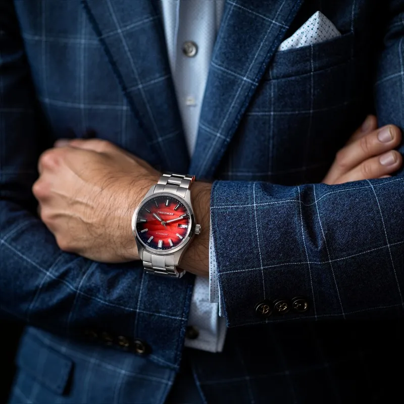 TIME TOKEN Jam Tangan Pria Baja Tahan Karat Bertekstur Gurun 40Mm Jam Tangan Pergerakan Dial Pasir 3D Tahan Air 50M