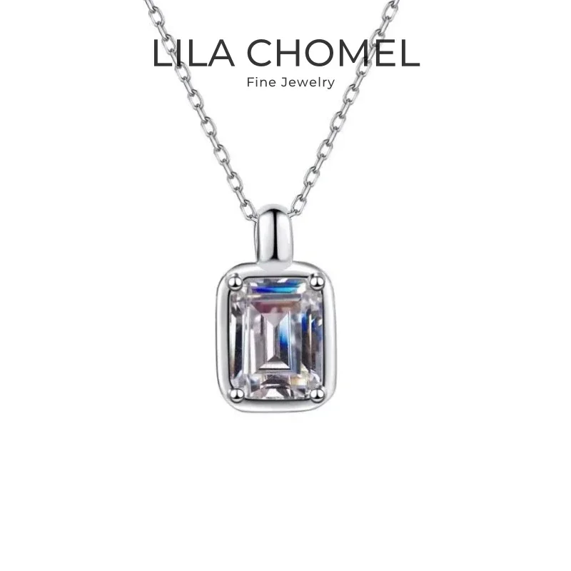 Women Valentine's Day 18K White Gold Necklaces 1/2CT Moissanite Diamond Square Pendant PT950 Platinum Girl Friend Birthday Gift