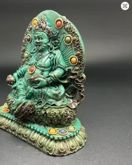Antique Optimization Turquoise Wong Choi San Statues Retro Hand-carved Fengshui Ornament Buddhist Decorations