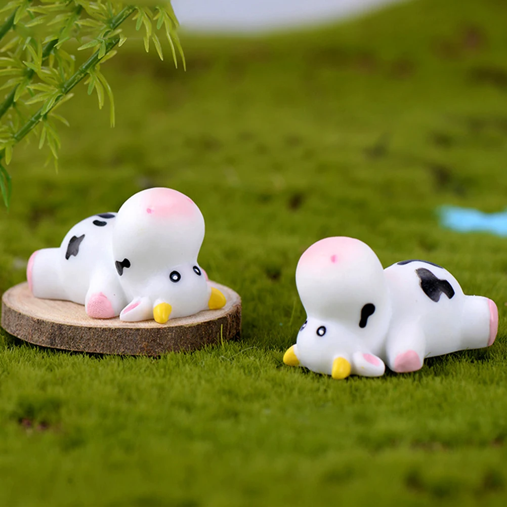 

1Set Miniature Resin Cow Ornament Cute Durable Micro Landscape Bonsai Decor Small Cow Statue Succulent Desk Decoration Home