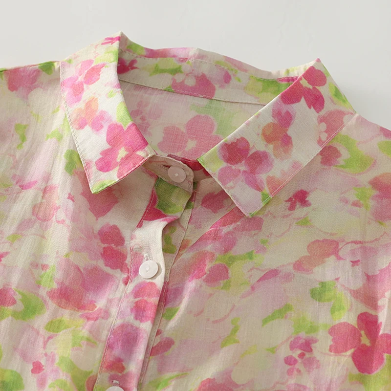 Quali Stampa floreale irt Donna Sottile Estate Lungo Sve Taglio dritto Classico Versatile Fibra di poliestere Top Summer Faion