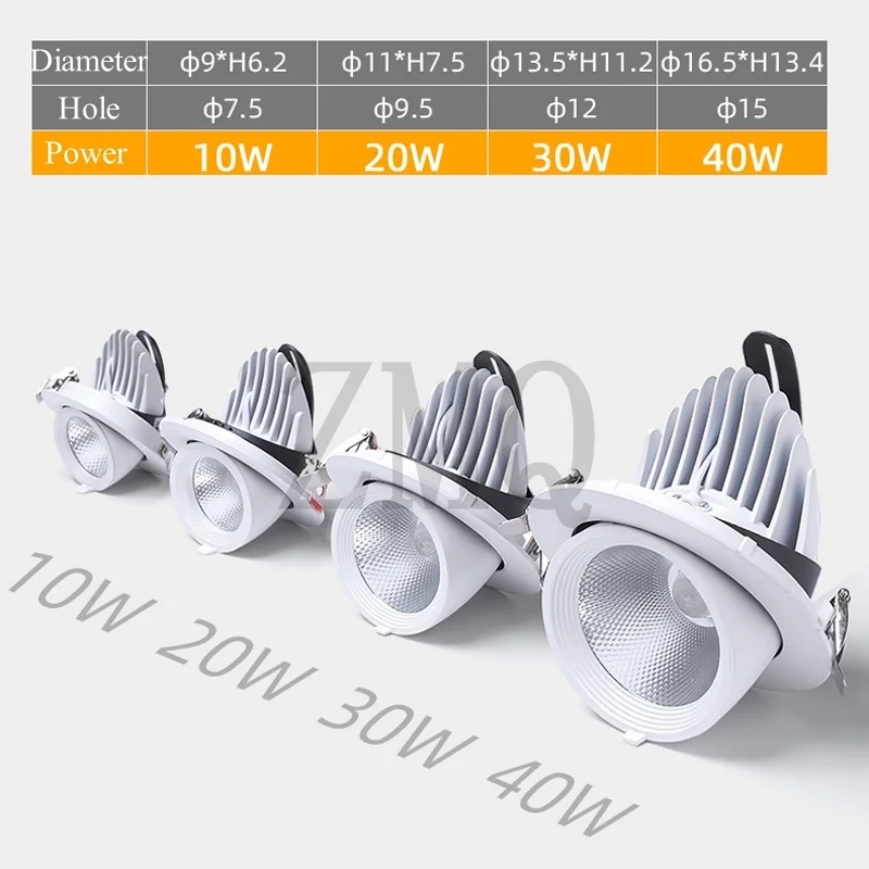 Led COB Downlight Einbauleuchte 360 Grad Einstellbarer Winkel 10 W 20 W 30 W 40 W Spot Lampe Wohnzimmer büro Mall Bar AC110-240V