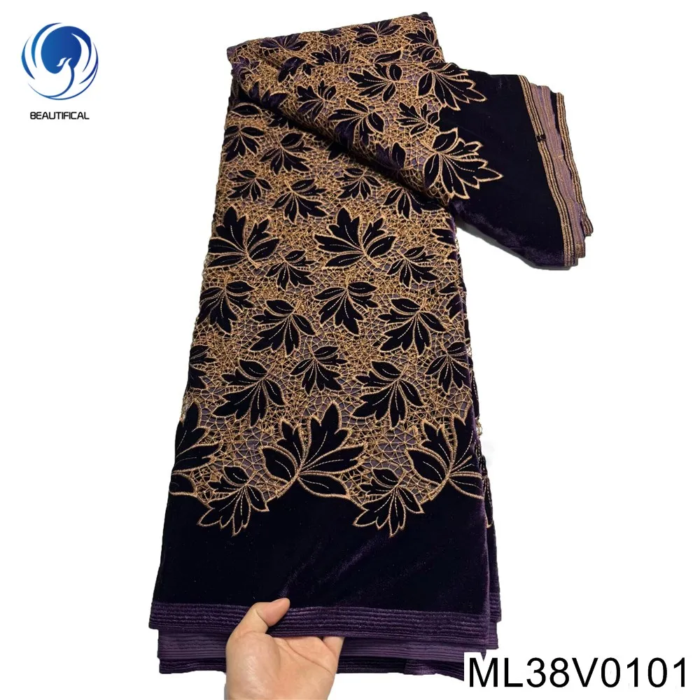 

Hot Sale Fine Embroidery Queen Aura 2024 New Evening Dress African Velvet Lace Fabric ML38V01