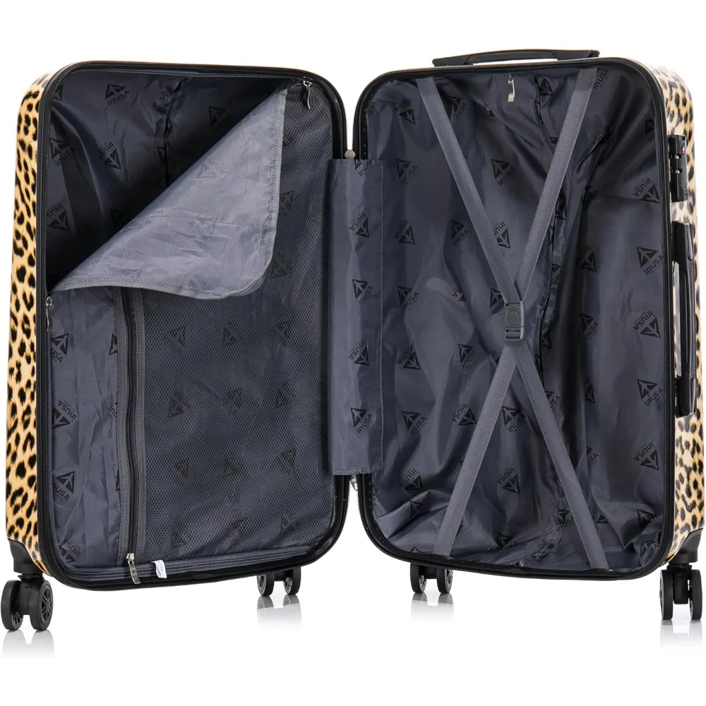 Lightweight Durable Hardside Spinner Luggage | Cheetah Print Suitcase with Handle and Trolley | Travel Bag for Long Trips