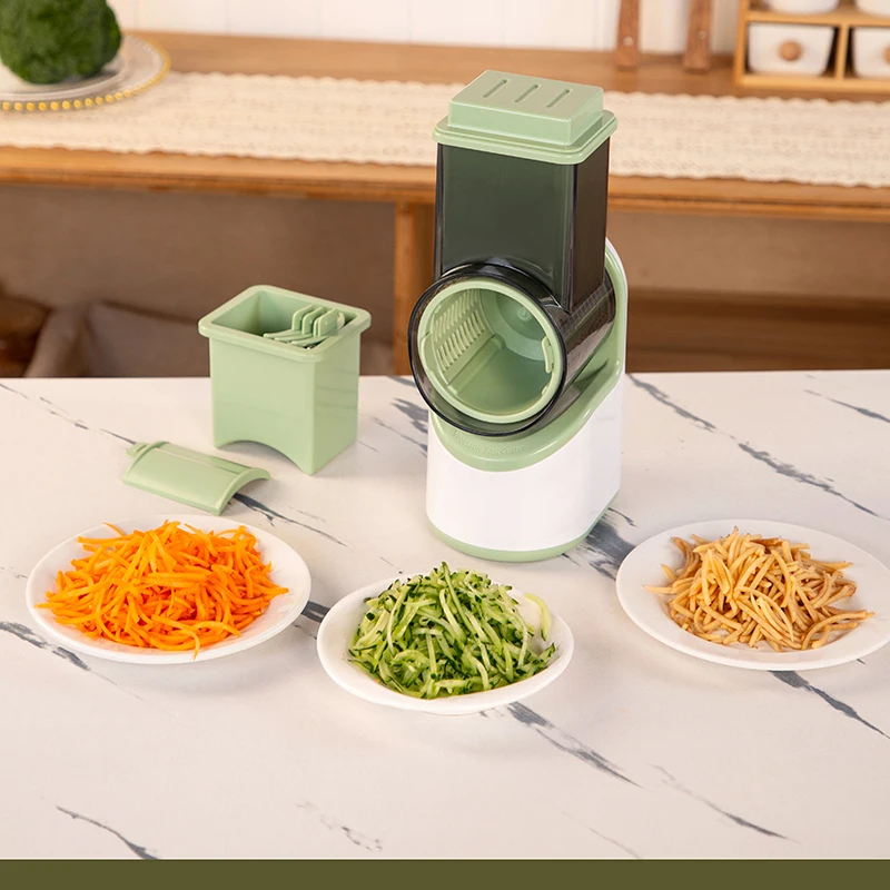 One-Button Electric Vegetable Slicer for Quick Family Prep - Rechargeable Wireless Cutter with 3 Blades, Easy Clean Kitchen Tool