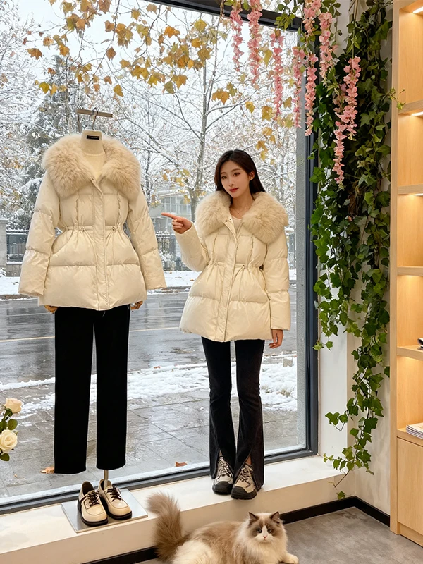 

Корейская теплая женская хлопковая куртка с большим меховым воротником, утягивающая свободная посадка, зимняя верхняя одежда, пальто