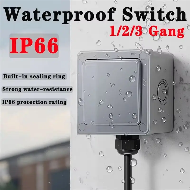 AT05-Outdoor Waterproof Switch Outdoor Waterproof Switch Box Push Button Power Switch 16A Dust-Proof For Home Garden 3-Gang