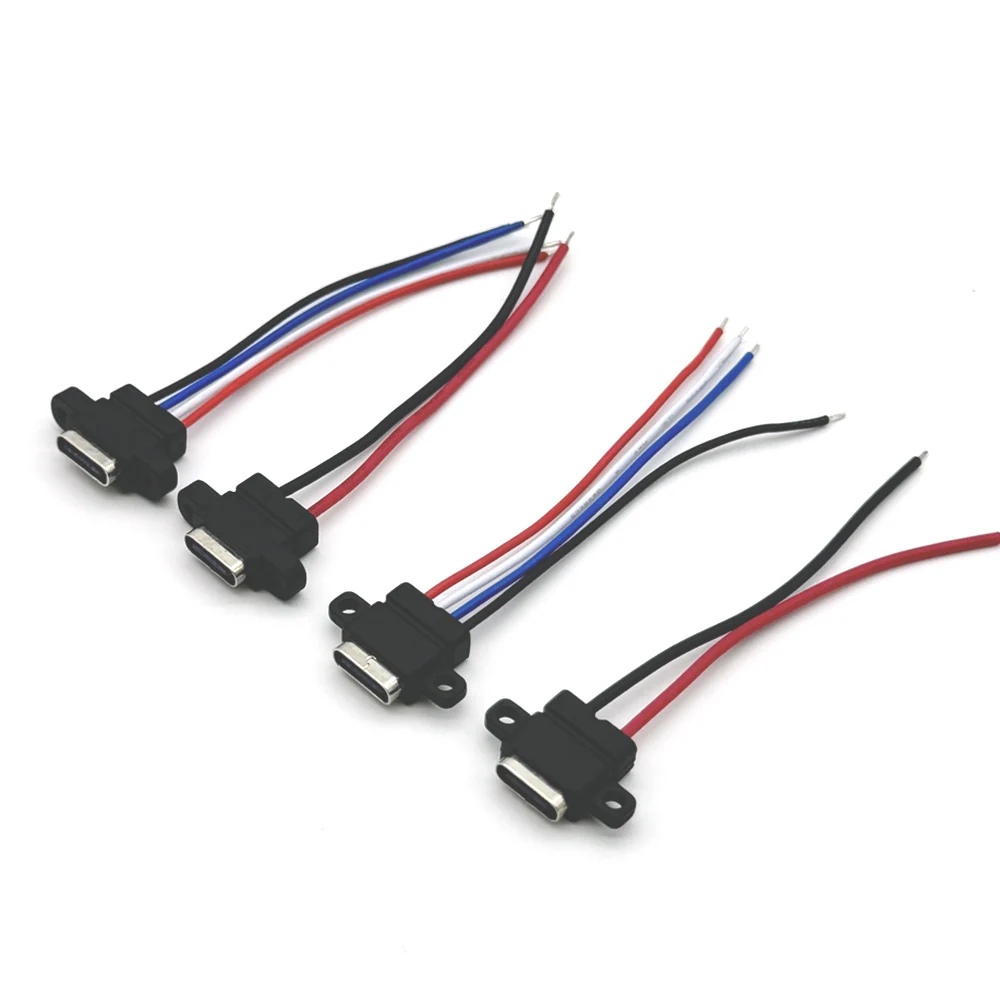 USB Type C Waterproof Connector Type-C With Rubber Ring Female High Current Fast Charging Jack Port 2Pin 4Pin USB-C Charger Plug