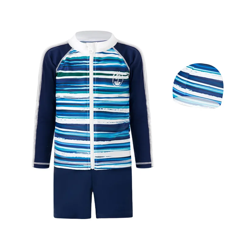 New Arrival Boy's Long Sleeve Sunscreen Swimsuit with Cap/Children Three Pieces Swimming Suit/  Hot Spring Suit 3261