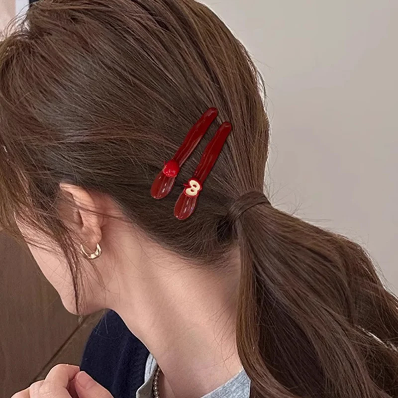 4pcs 2styles Fashion Sweet Red Apple Hair Clips For Women Simple Side Bangs Small Duckbill Clip Trendy Accessories