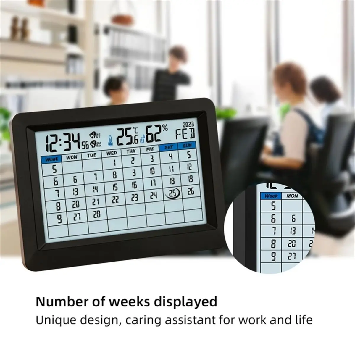 Alarm Clock Digital Calendar Wall Watch Week Number Thermometer Hygrometer Bedroom Desktop Clock 12/24 Hours Home