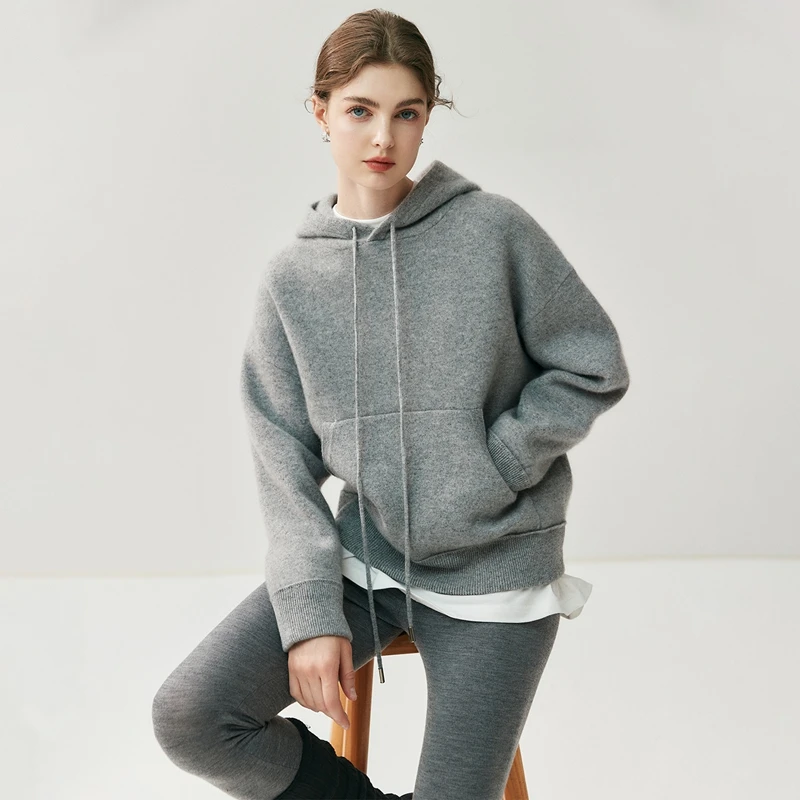 

Women Cashmere Sweater Hoodie Casual Pullover Luxury 100% Cashmere Knit Sweatshirt Autumn Winter Loose Heavyweight Knitwear Tops