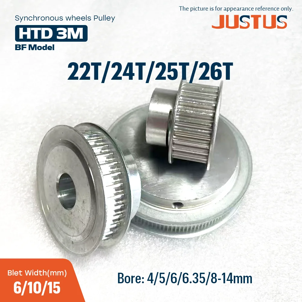 22T 24T 25T 26T HTD 3M BF Type Synchronous Wheel Bore 5-14mm for 6/10/15MM Width Timing Belt Compatible CNC 3D Printer Parts