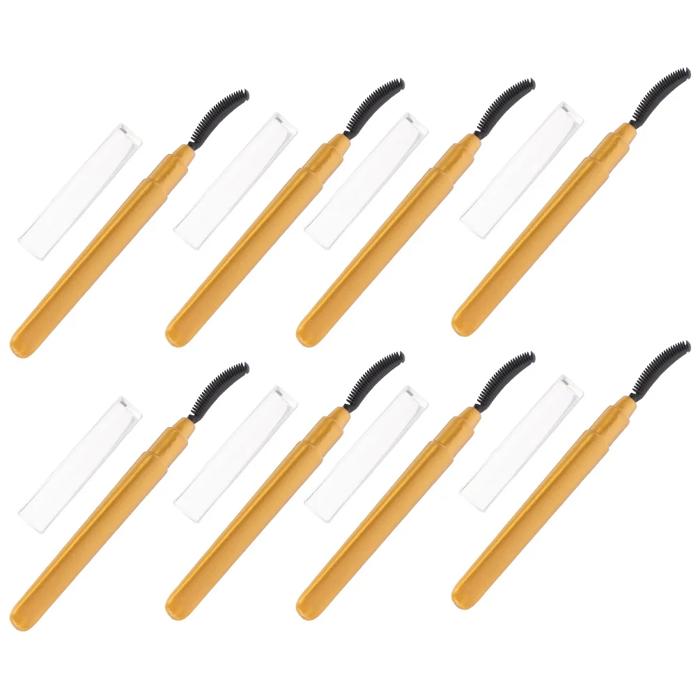 8 pçs escova de silicone lash escova cabeça macia ferramentas de maquiagem viagem portátil cílios w rímel aplicador cor dourada