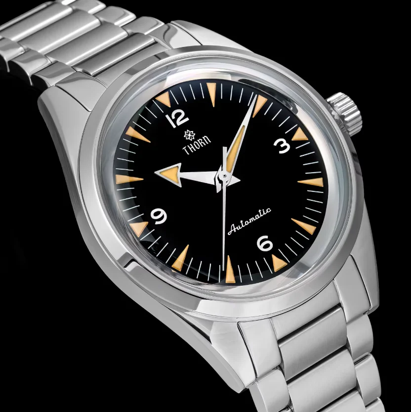 THORN Men Automatic Watch Pilot 38mm Mechanical Wristwatch Diver 20Bar Waterproof C3 Luminous Sapphire Mirror PT5000 Ronda 5030D