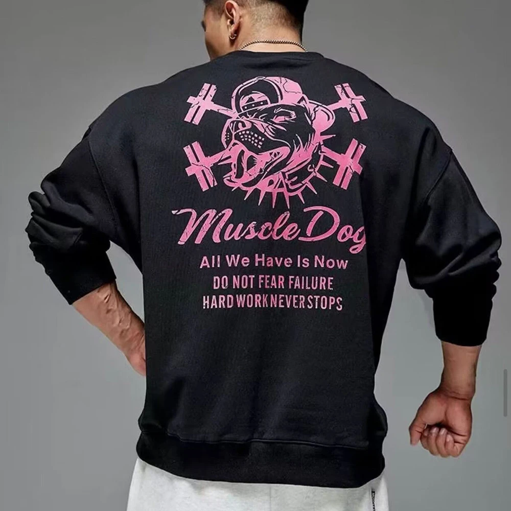 Mens Y2k Round Neck Sweatshirt Autumn And Winter New Fashion American Style Printing Loose Casual Sports Fitness Long Sleeve Top