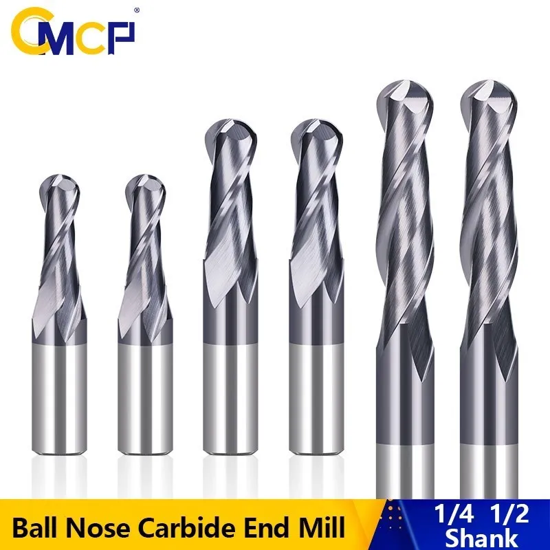CMCP Ball Nose Carbide End Mill 1/4 1/2 Shank CNC Cutter Router Bits Double Flutes Spiral Milling Tool For Woodworking