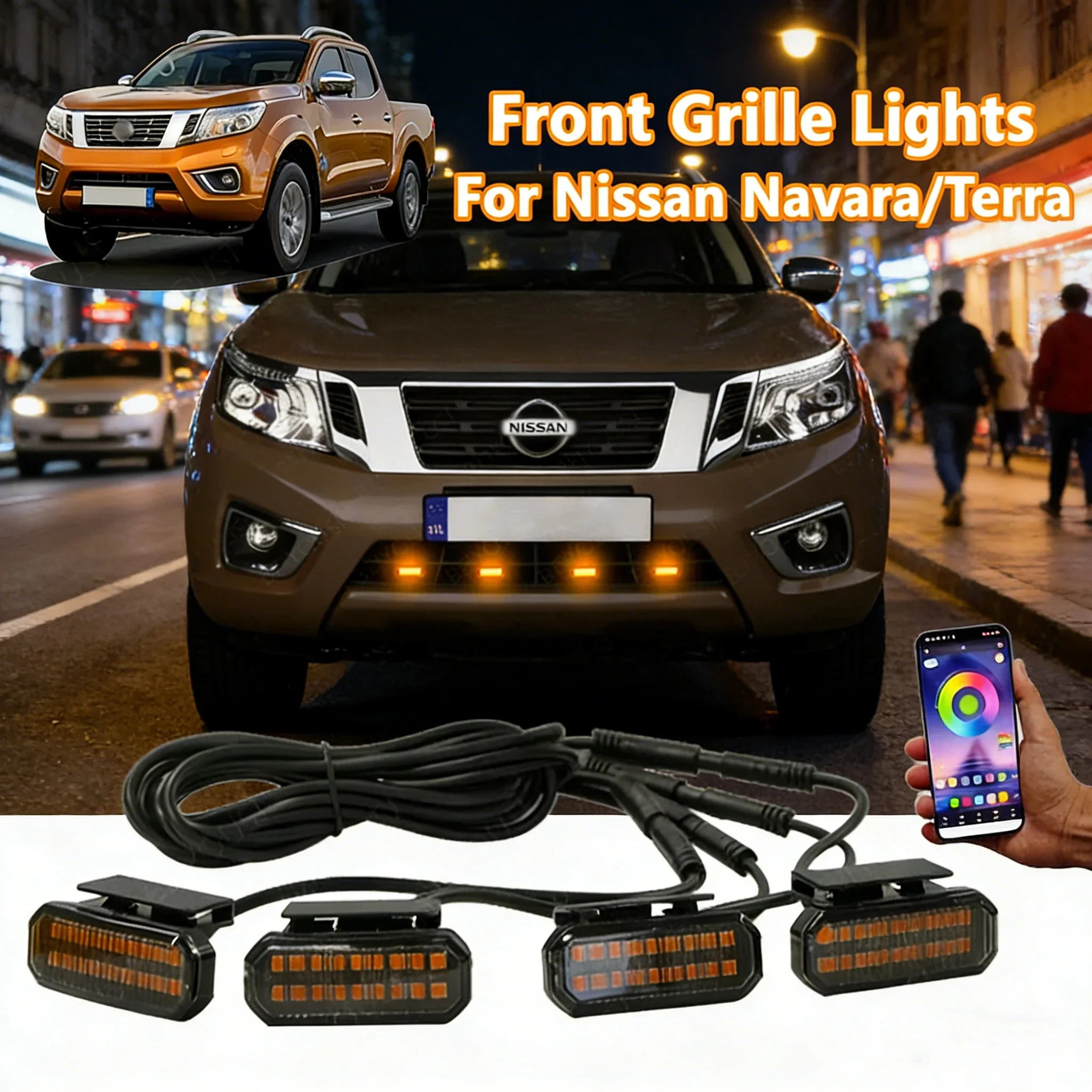 

For Nissan Navara/Terra APP Controlled LED Front Grille Yellow Lights Super Bright Daytime Running Lamps Specific Grill Lights