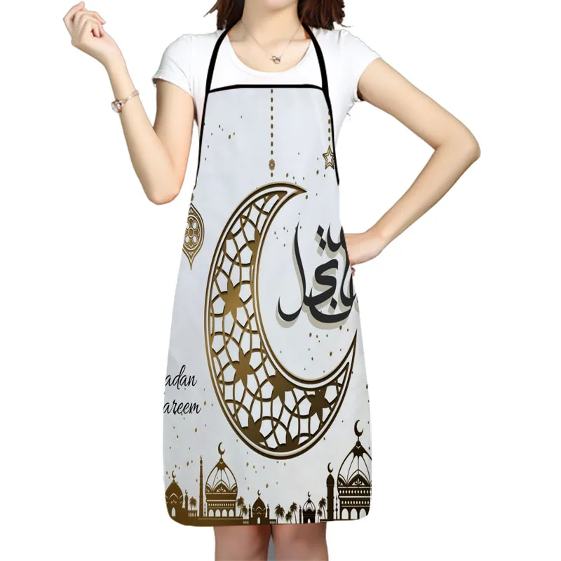 Kitchen Apron Islamic Muslim Ramadan Printed Sleeveless Oxford Fabric Aprons for Men Women Home Cleaning Tools Creative Gifts