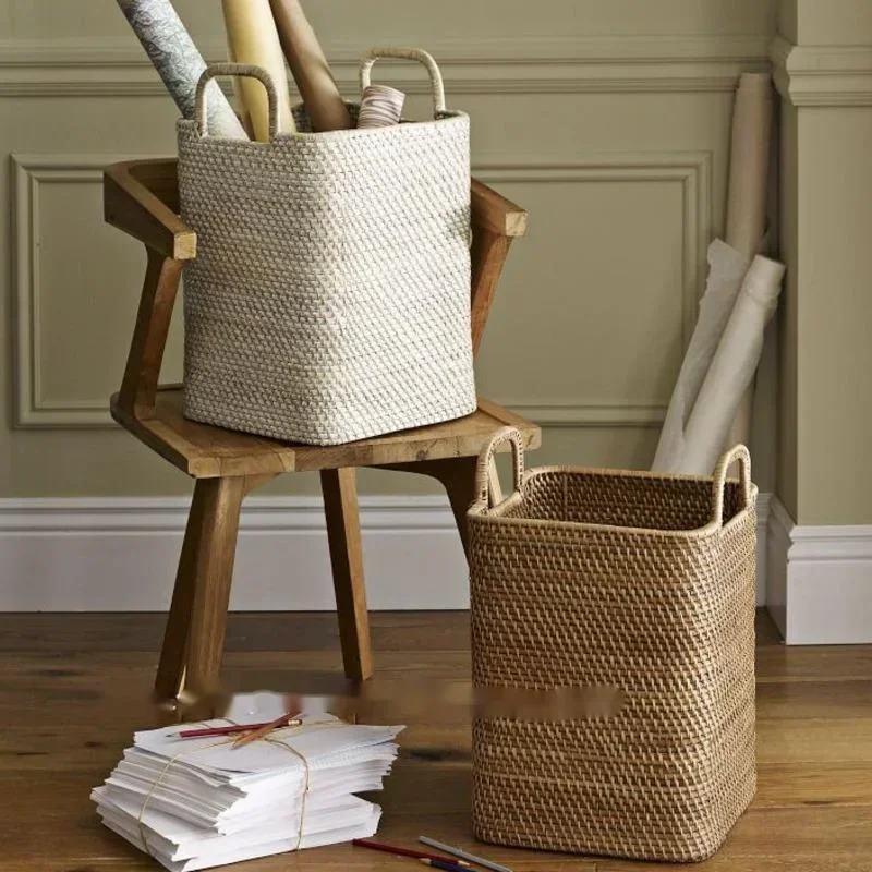 Spacious Storage Basket Bathroom Rattan Woven Laundry Collector Household Multi-functional Bedroom Garment Holder