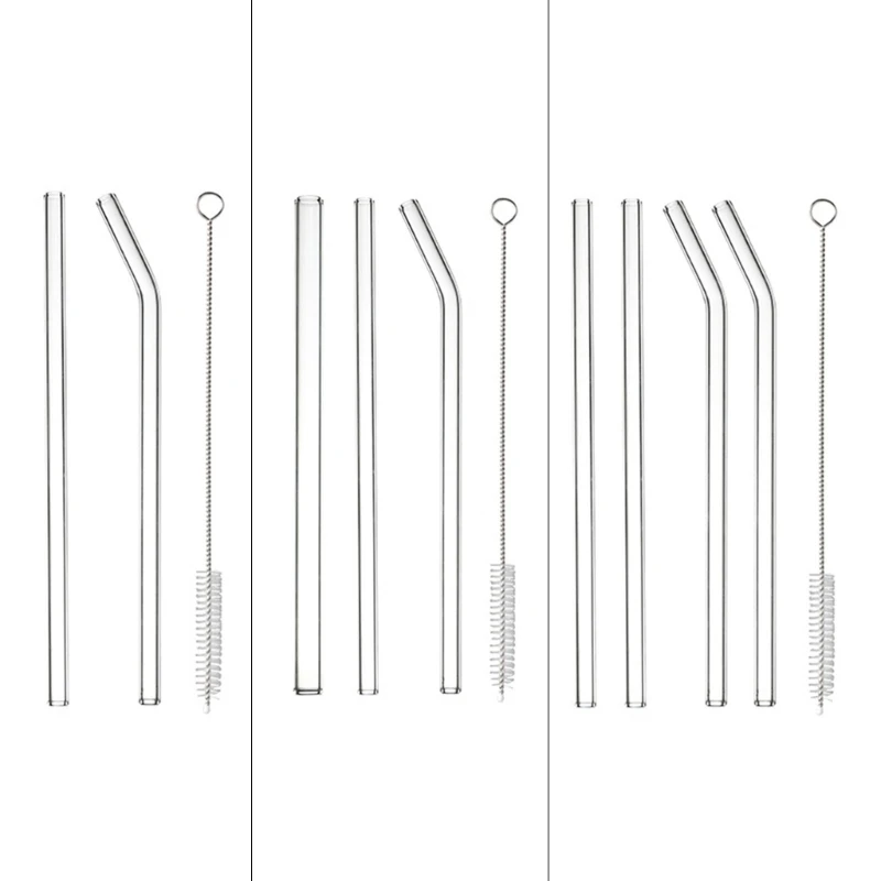 User Friendly Glass Beverages Straw Practical Glass Straw with Clean Brush Attachments for Health Consumers B03E