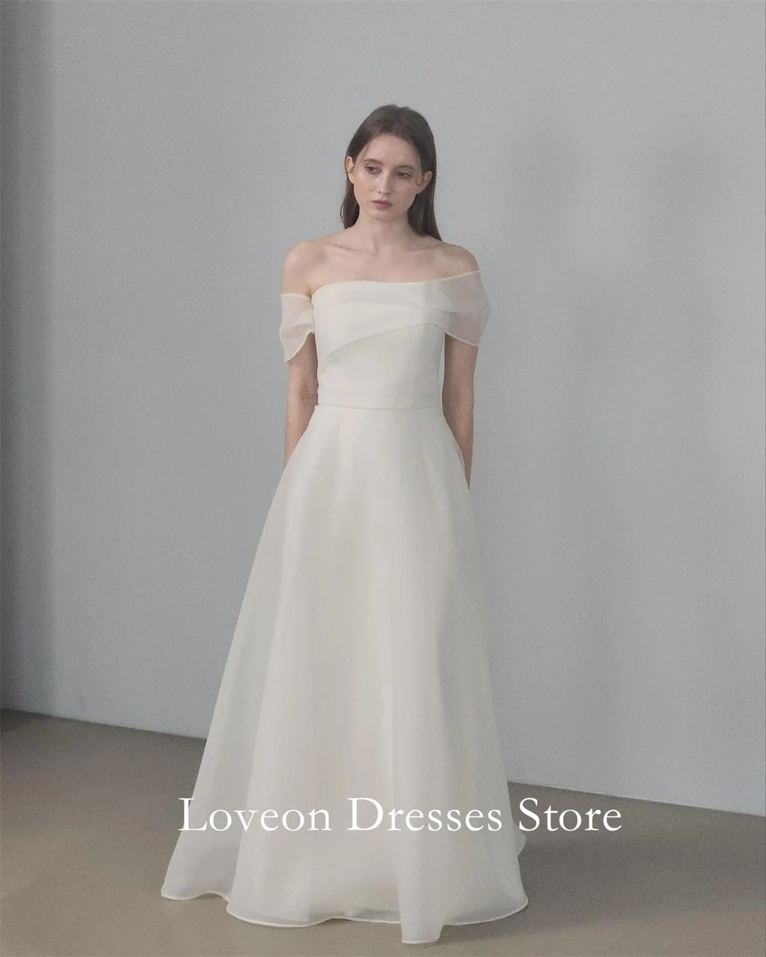 

Off the Shoulder Wedding Dresses Customized 프롬드레스 Organza A-Line Lace-up Korea Pretty Ivory Bride Gowns Party Women Bride