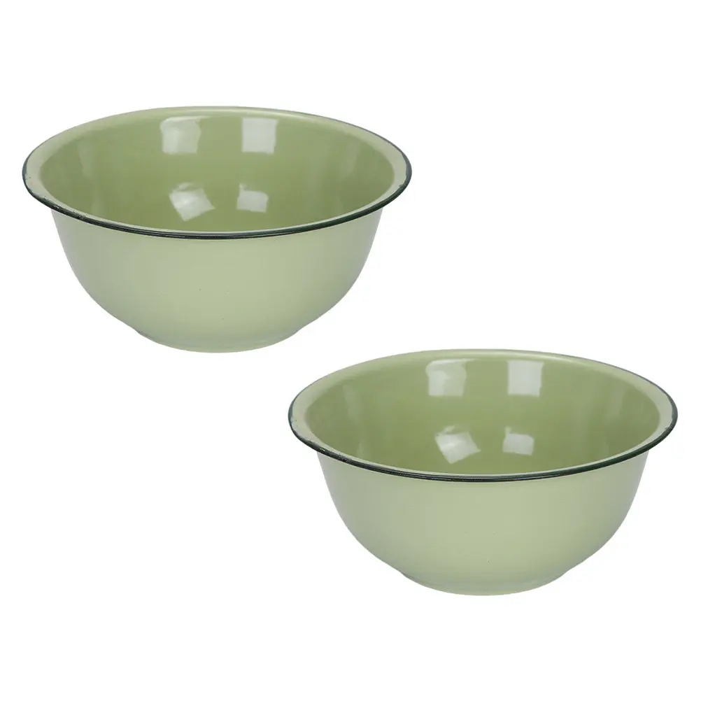 2Pcs Retro Style Enamel Bowl Set Food Storage Basin Kitchen Soup Bowl Enamel Basin for Home Use Eco Friendly Material Easy to