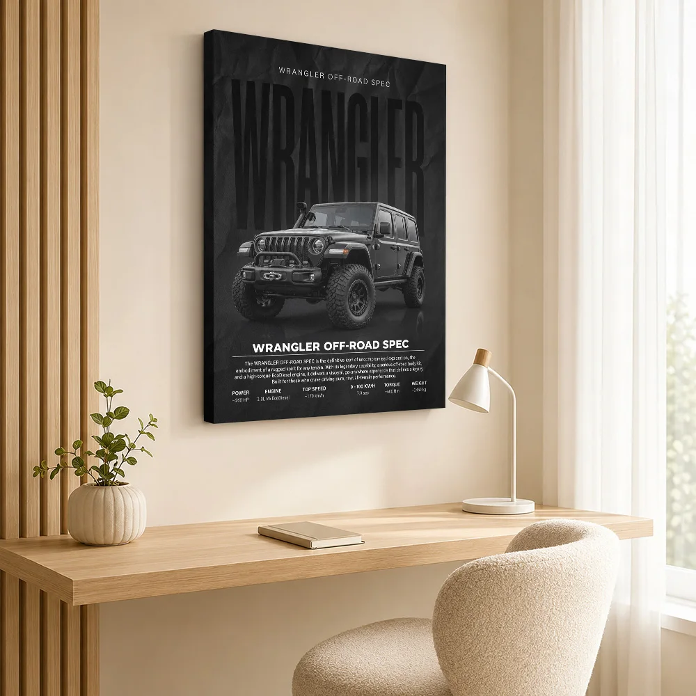 Black American Wrangler Off-Road Spec Canvas Poster Customized Photo Dynamic Illustration Style Canvas Wall Art Man Cave Decor