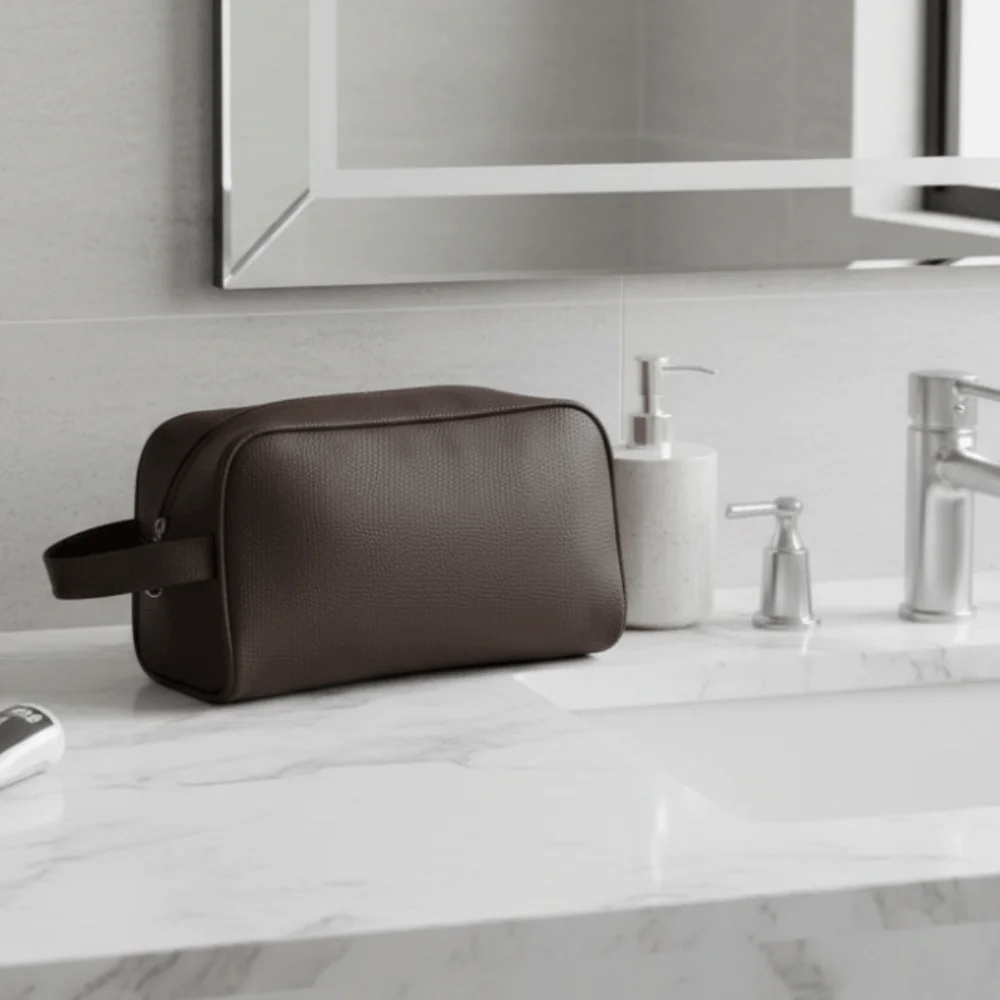 Large Capacity Leather Cosmetic Bags Zipper Closure Handheld Travel Toiletry Bag Washable PU Makeup Bag Cosmetics Storage