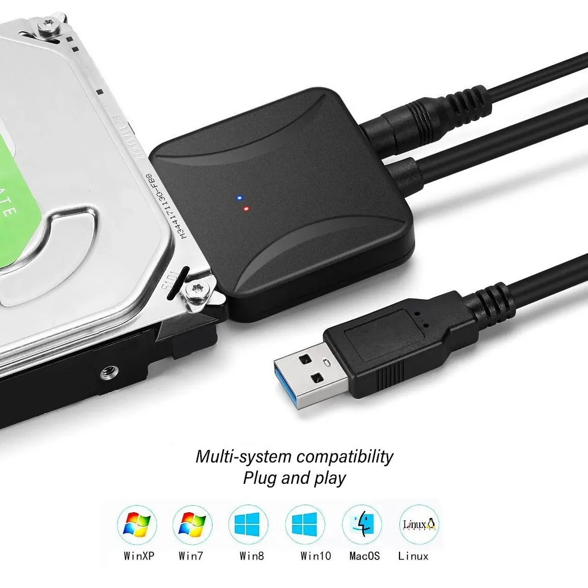 Kabel USB 3.0 na Sata Konwerter adaptera dysku twardego SATA III do zewnętrznego dysku twardego SSD 3,5\'\' 2,5\'\' z zasilaczem 12V/2A