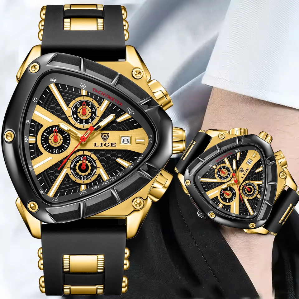 

LIGE Quartz Watches For Men Fashion Military Sports Men's Watch Top Brand Luxury Black Silicone Waterproof Luminous Watch Men