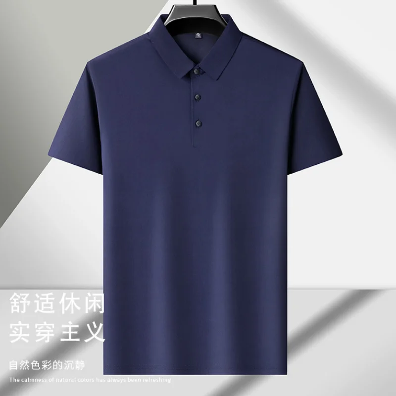 Premium Men Polo Tshirt 2024 Summer Stretch Solid Short Sleeve Business Tee Tops Men Casual Lapel T-shirt D0151