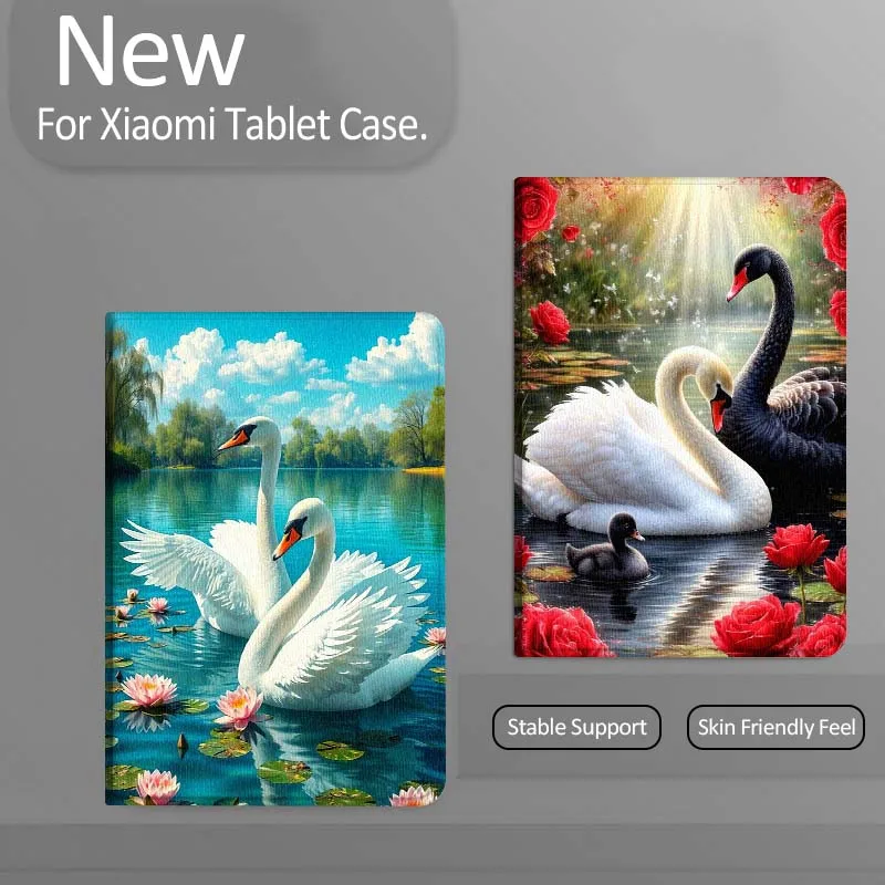 

White Swan Lake Lotus Tablet Case For Xiaomi Redmi Mi Pad 4 5 6 7 8 K SE Mini Pro Plus Max 10.1 11.2 inch