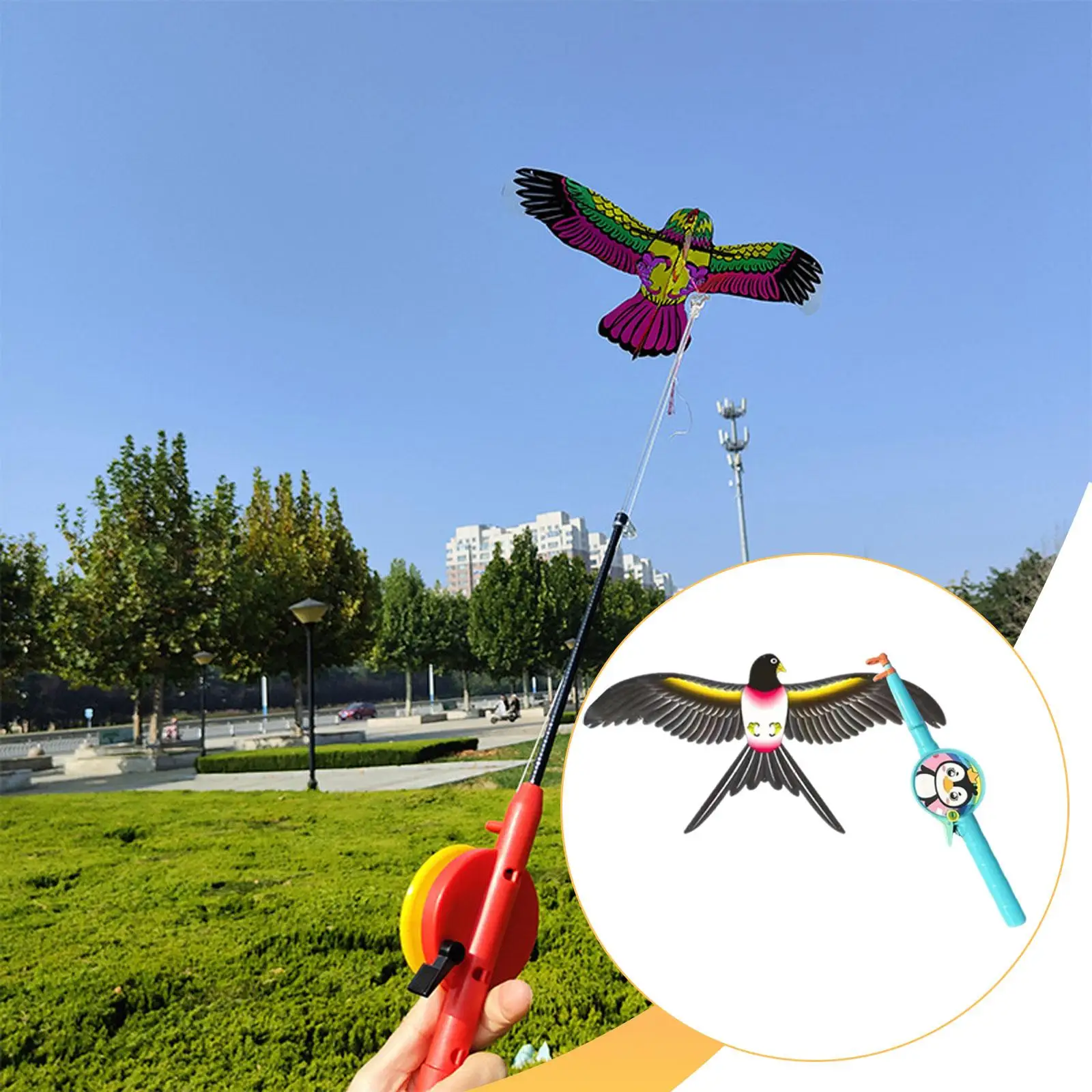 Interactive Play Kite Toy with Rod and Long String Lightweight Flying Kite for Children Family Park Summer Outing Picnic