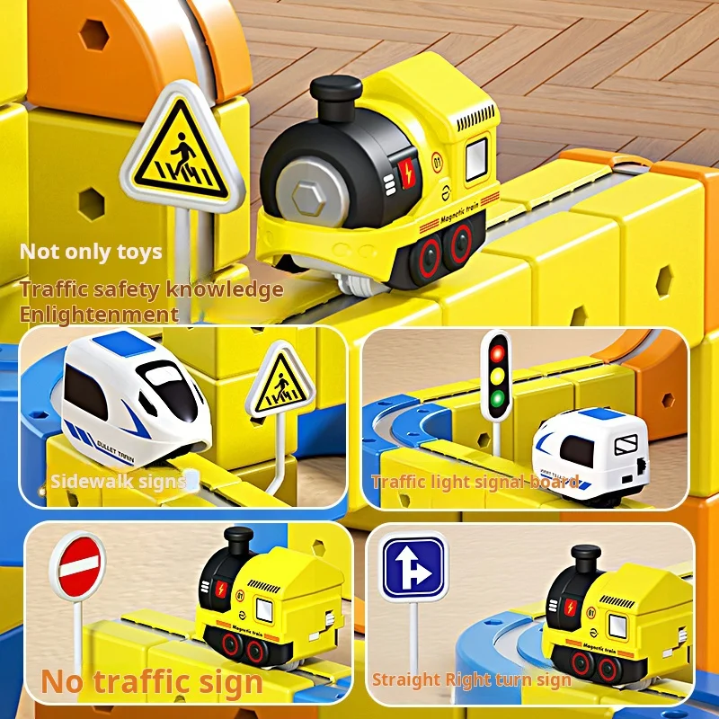 DIY montar juguetes de tren de pista magnética para niños, ferrocarril mágico electrónico, construcción de coches, juguete educativo para niños, regalo de Navidad