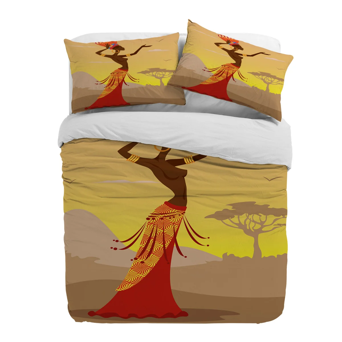 African Woman National Culture Ethnic 3pcs Duvet Cover Set with Pillow Case Double Comforter Bedding Set Quilt Cover Couple Bed