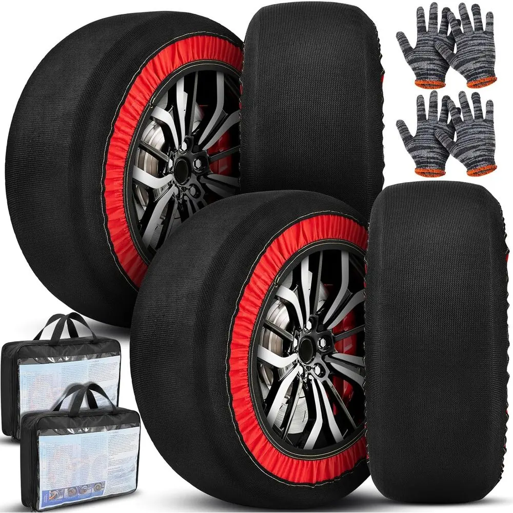 

4 Pack Automotive Snow Socks for Tires Snow Socks Fabric Car Chains Easy to Install with Gloves Winter Car Accessories for Passe