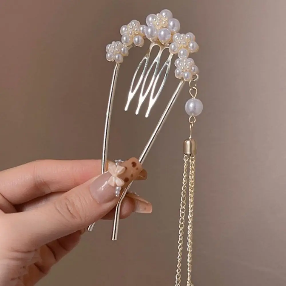 Cabeça de pílula placa utensílios de cabelo moda simples grampo de cabelo em forma de u imitação de pérola garfo de cabelo flor temperamento hairpin feminino