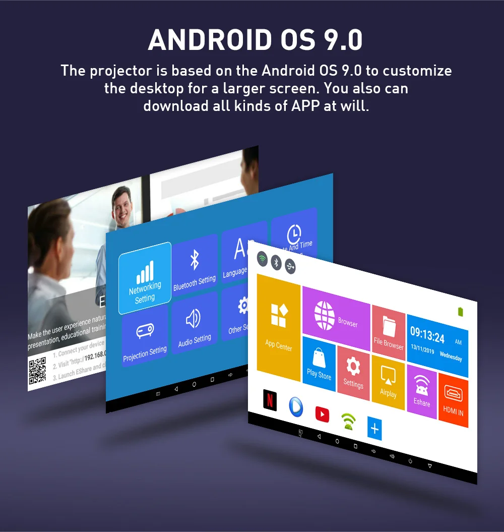 FLyin P09 Android 9.0 Portable Projector 1080P Essential For Families 1G RAM