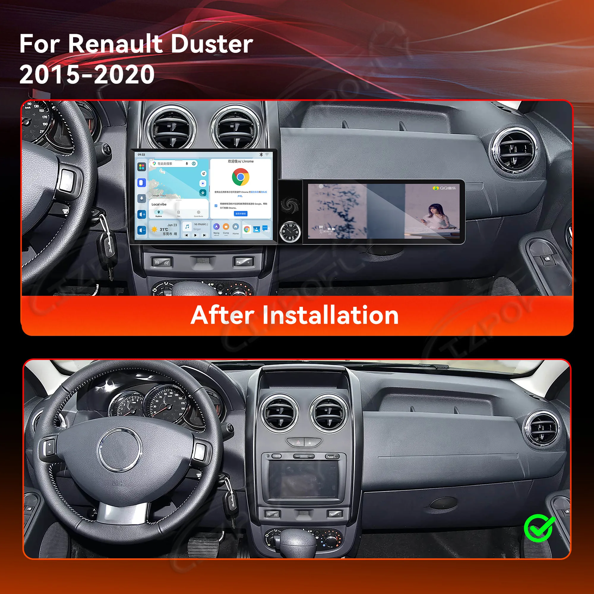 13.1+12.3 Inch Car Play Screen for Renault Duster 2015-2020 Wireless CarPlay Android Auto Android 15 Car Multimedia Player BT5.0