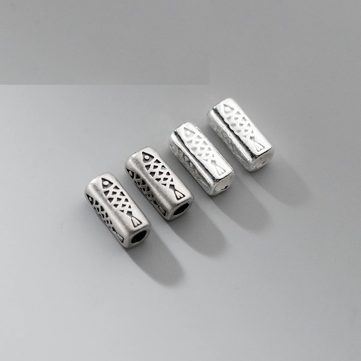 

Real 925 Sterling Silver Bracelet Necklace Square Tube Fish Separator Beads DIY Accessories Jewelry Gift