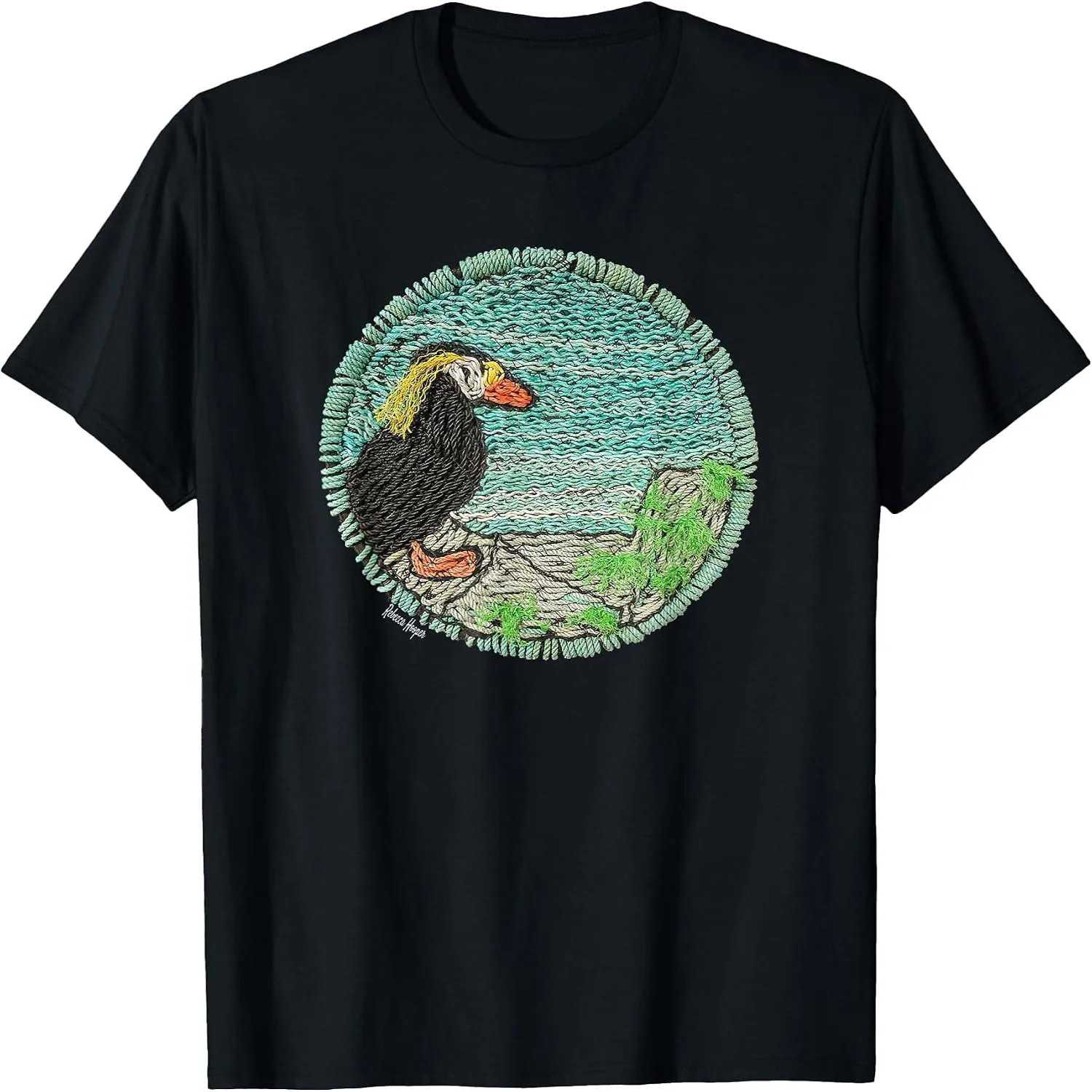 Tufted Puffin Coastal Wildlife Art by Rebecca Hooper T-Shirt